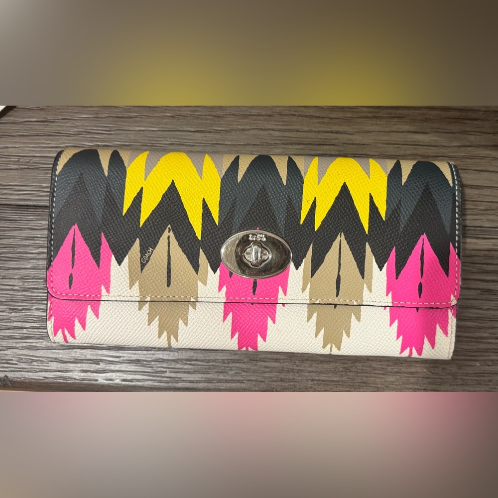 Coach Chevron Clutch in Pink, Yellow, and Tan